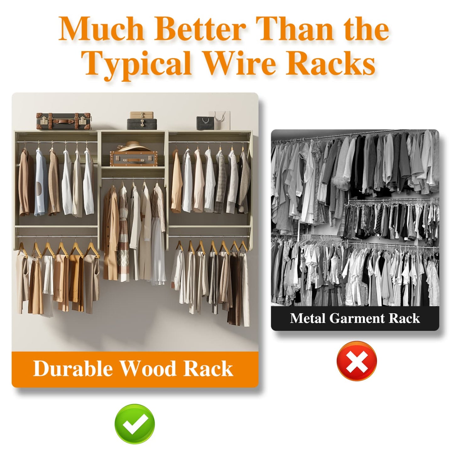 95" Closet Organizer with 5 Hanging Rods, Wall Mounted Clothes Hanging Rack for Organization