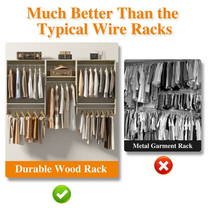95" Closet Organizer with 5 Hanging Rods, Wall Mounted Clothes Hanging Rack for Organization