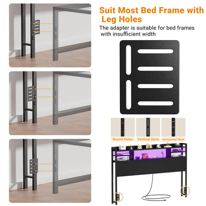 Queen Headboard with Storage shelves and Charging Station, Wood Headboard with LED Light