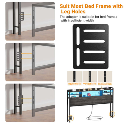 King Headboard with Storage shelves and Charging Station, Wood Headboard with LED Light