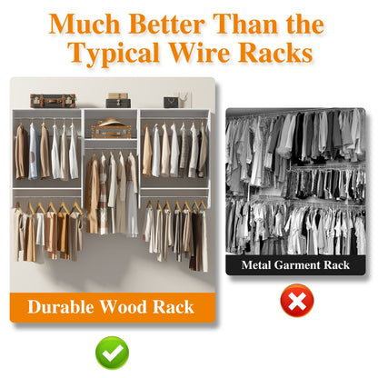 95" Closet Organizer with 5 Hanging Rods, Wall Mounted Clothes Hanging Rack for Organization