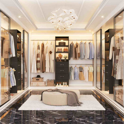 8FT Closet Organizer System with 3 Hanging Rods, 96'' Closet Organizers and Storage with 3 Wooden Drawers