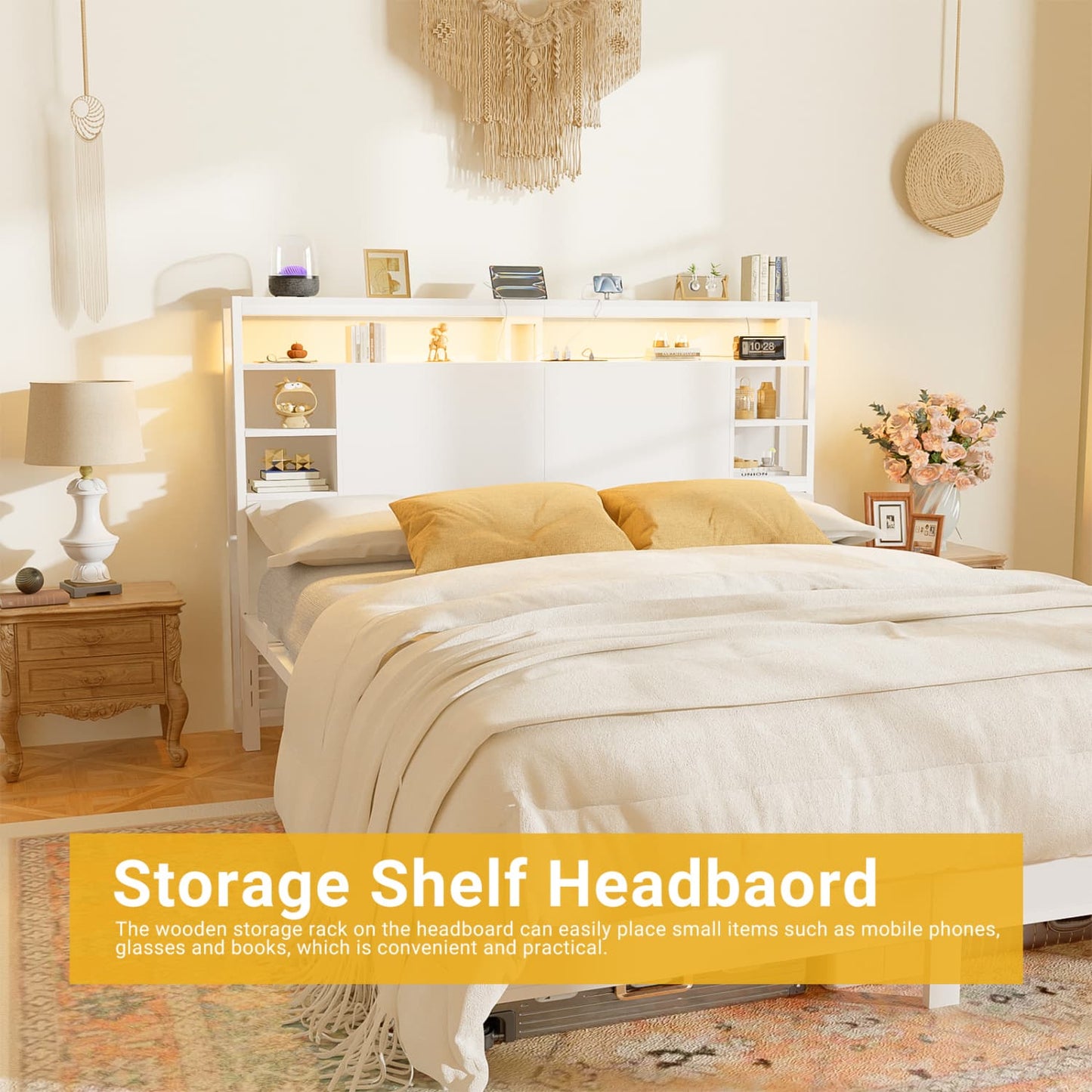 Queen Headboards with Power Outlets and Storage Space