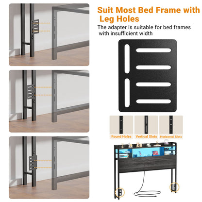 Full Headboard with Storage shelves and Charging Station, Wood Headboard with LED Light