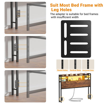 Full Headboard with Storage shelves and Charging Station, Wood Headboard with LED Light