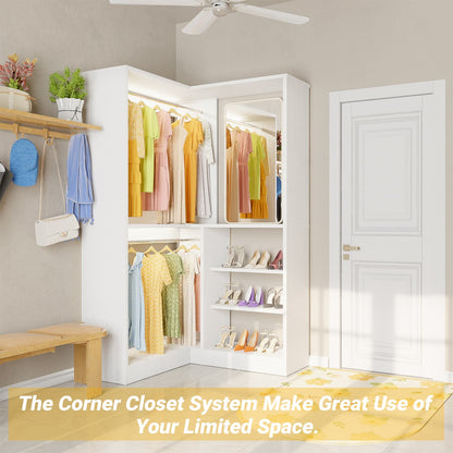 Corner Closet System with Shelf, Freestanding Closet Organizer with 2 Hanging Rods