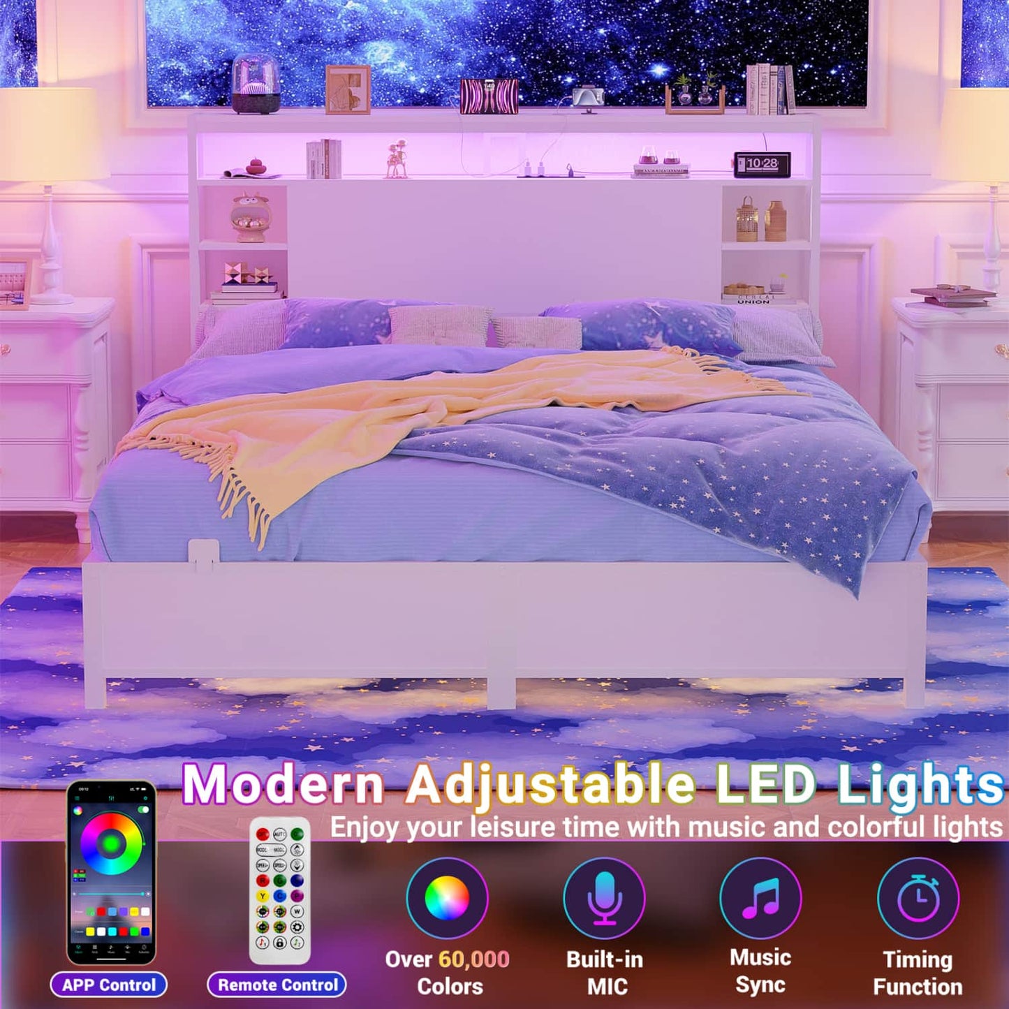 Queen Headboards with Power Outlets and Storage Space