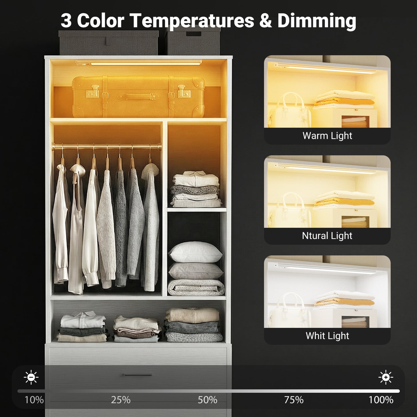 Besiost 24 Inches Closet System with 3CCT Sensor Light