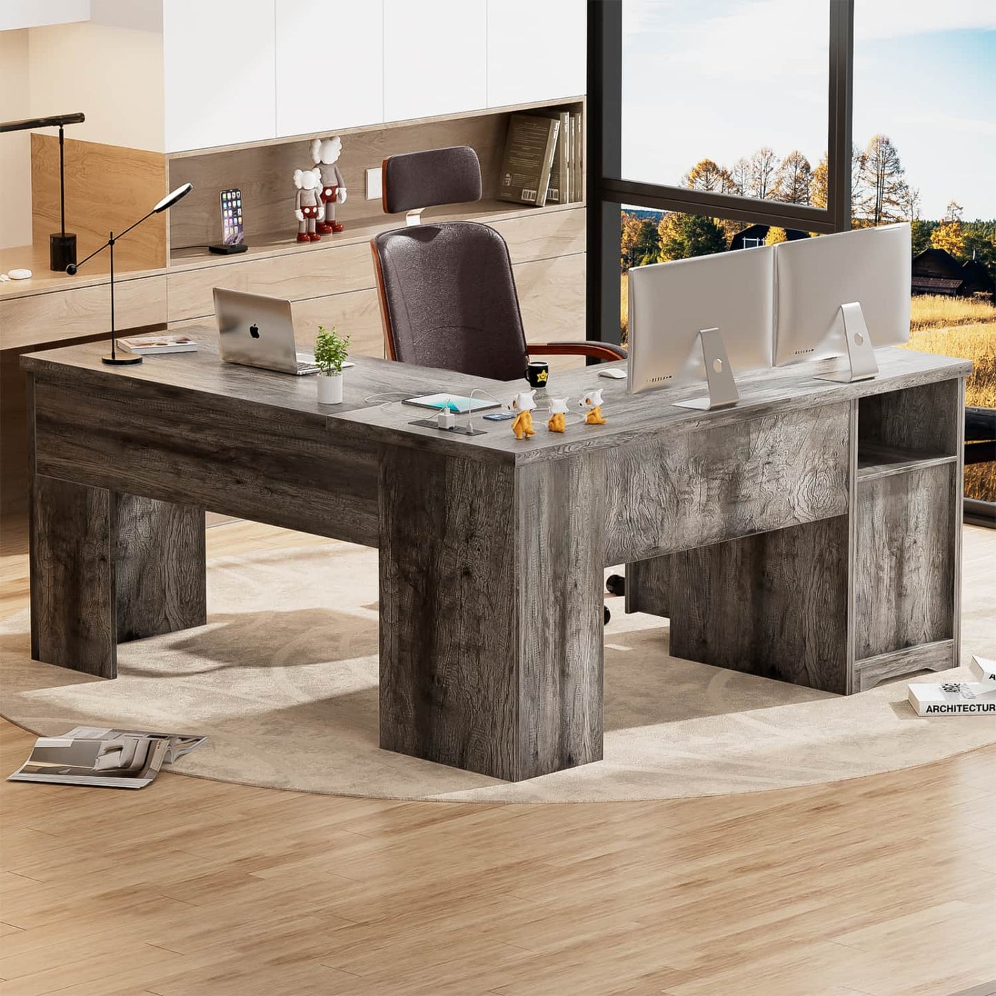 56" Lift Top Computer Desk with Drawers and Power Outlets, Lift Top