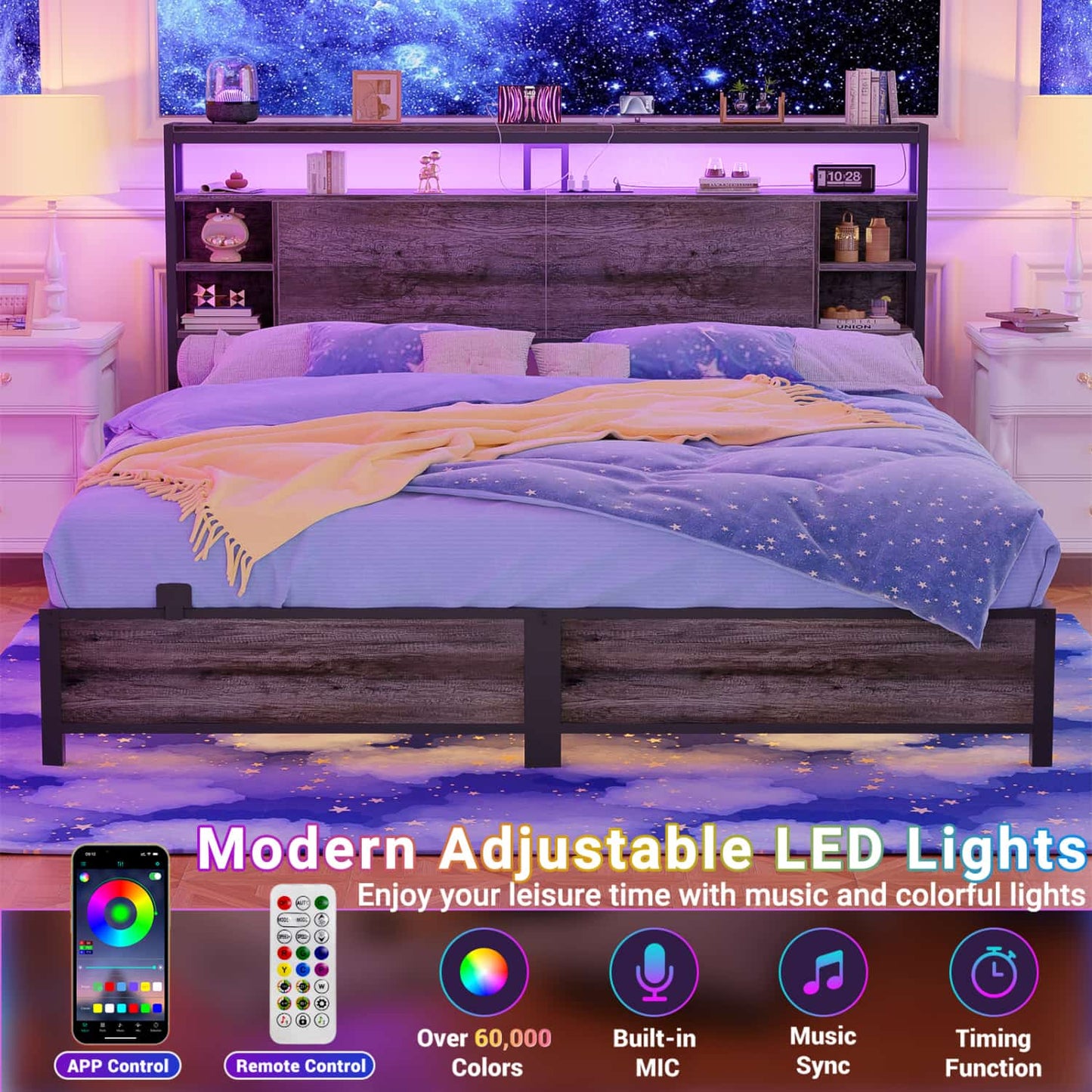 King Headboards with Power Outlets and Storage Space