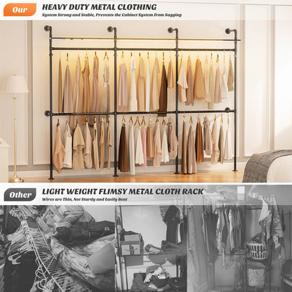 Industrial Pipe Clothing Rack, Reversible 118.3'' Clothes Rack for Hanging Clothes