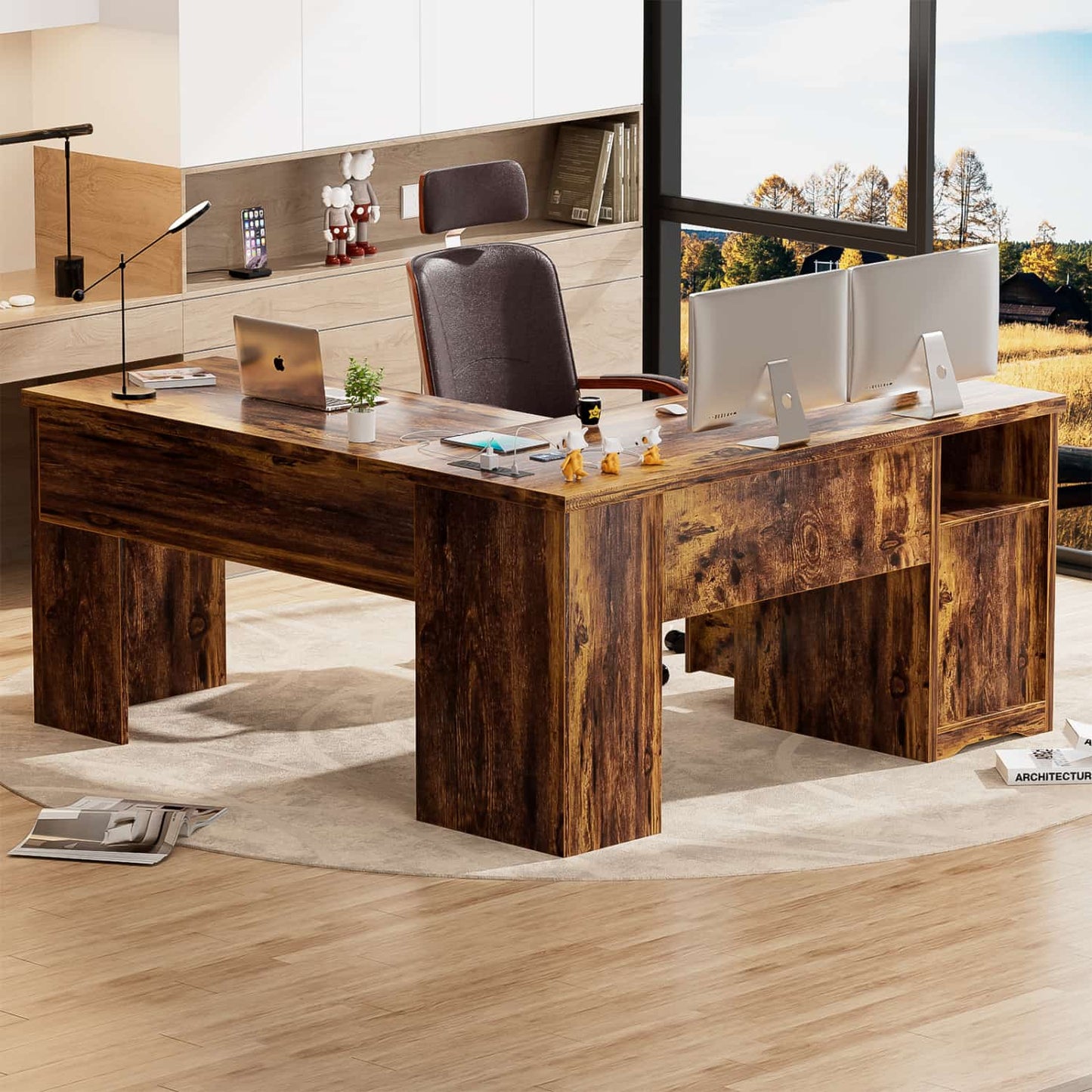 56" Lift Top Computer Desk with Drawers and Power Outlets, Lift Top