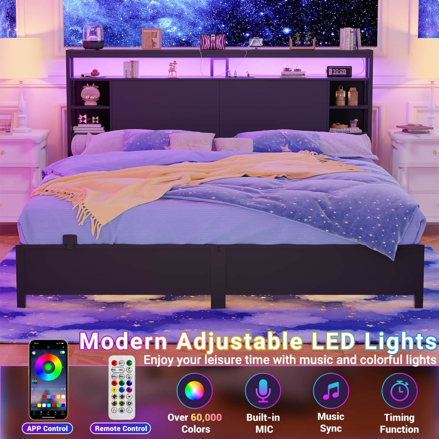 King Headboards with Power Outlets and Storage Space