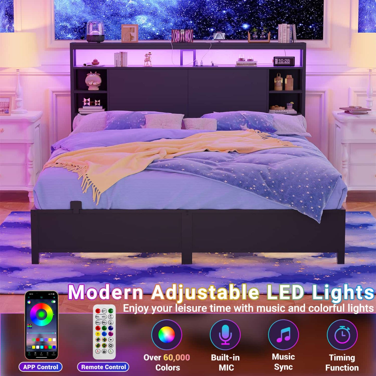 Queen Headboards with Power Outlets and Storage Space