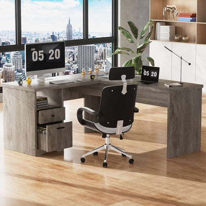 56" Lift Top Computer Desk with Drawers and Power Outlets, Lift Top