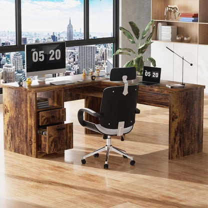 56" Lift Top Computer Desk with Drawers and Power Outlets, Lift Top