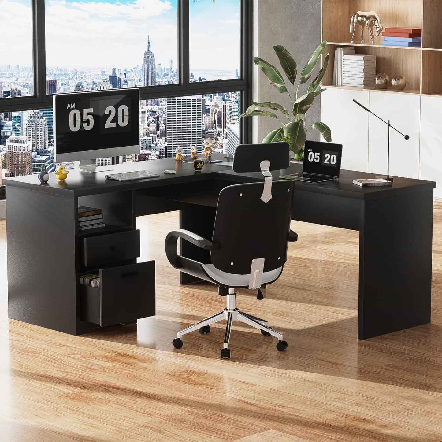 56" Lift Top Computer Desk with Drawers and Power Outlets, Lift Top