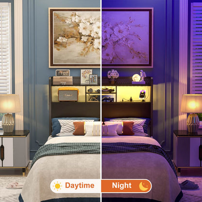 Full Storage Headboard with Led Lights & Charging Station