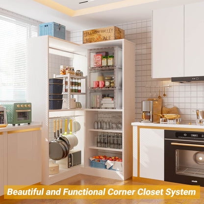 Corner Closet System with Shelf, Freestanding Closet Organizer with 2 Hanging Rods