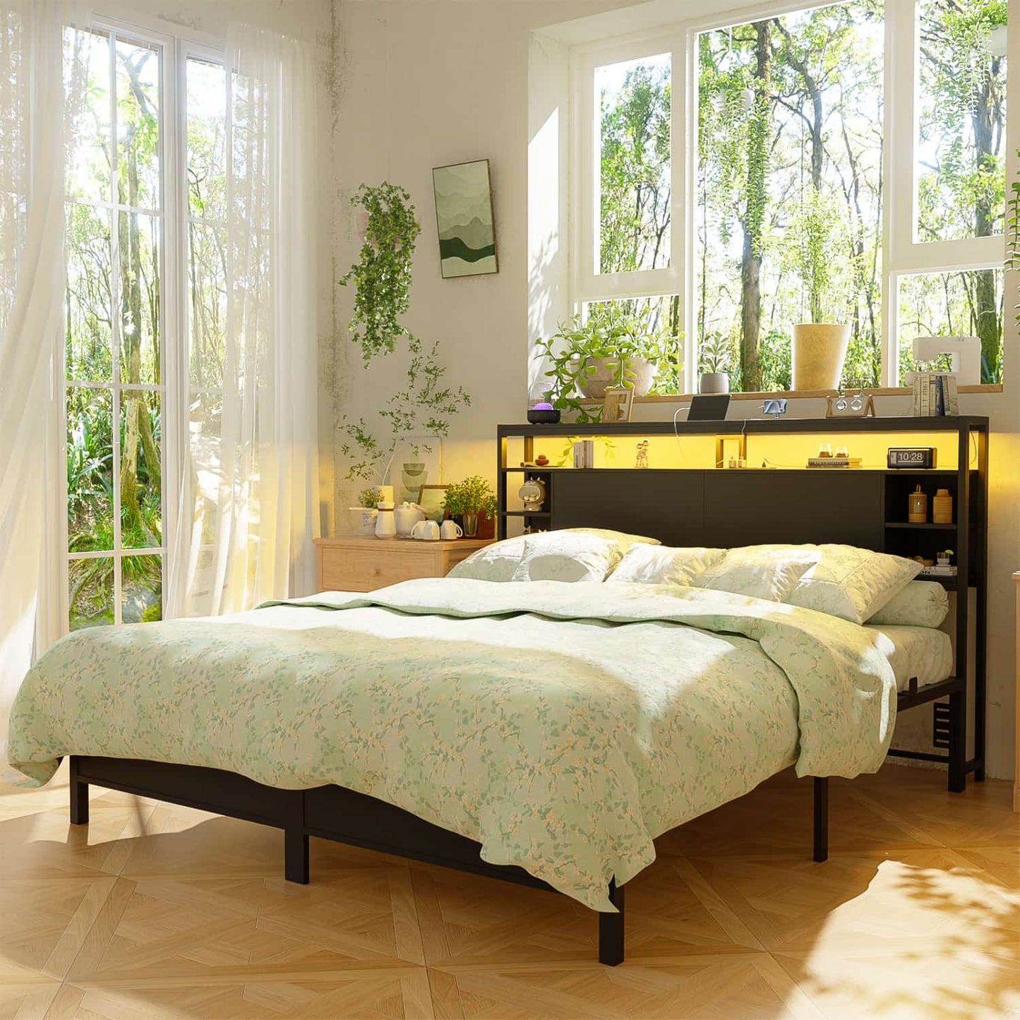 King Headboards with Power Outlets and Storage Space