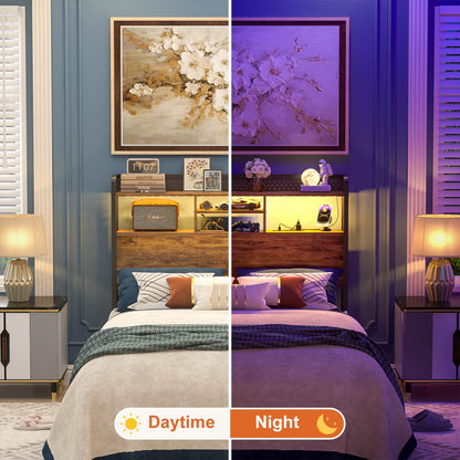 Full Storage Headboard with Led Lights & Charging Station