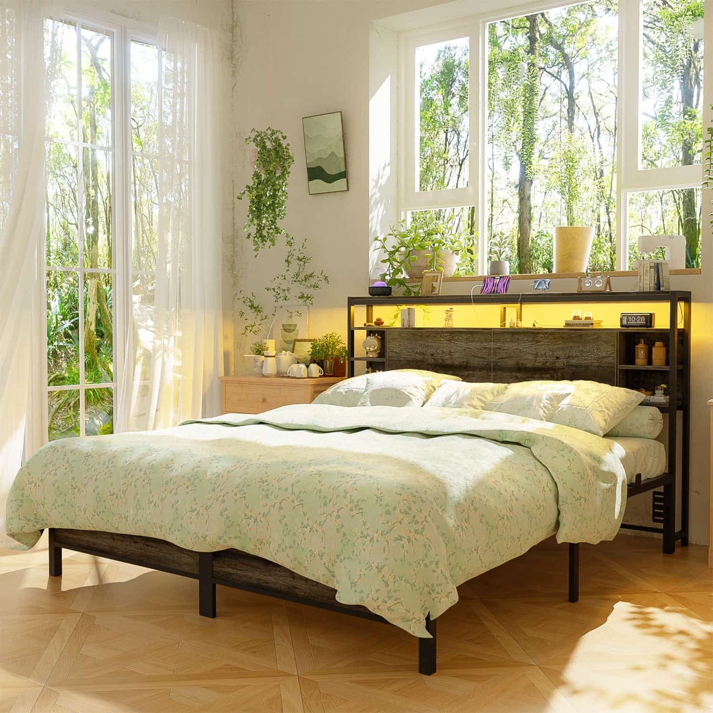 King Headboards with Power Outlets and Storage Space