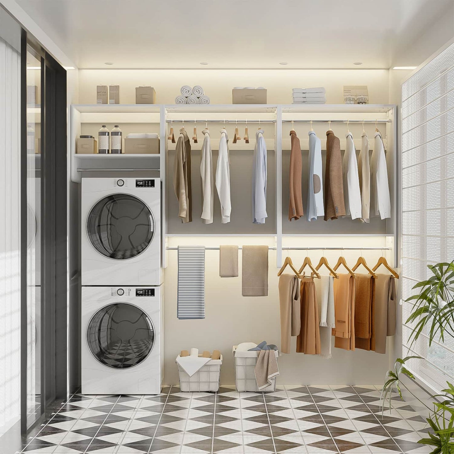 95" Closet Organizer with 5 Hanging Rods, Wall Mounted Clothes Hanging Rack for Organization
