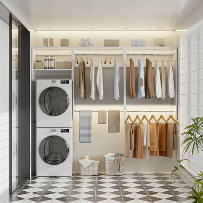 95" Closet Organizer with 5 Hanging Rods, Wall Mounted Clothes Hanging Rack for Organization