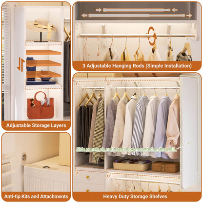 Closet System with Wooden Drawers and Two Hanging Rods