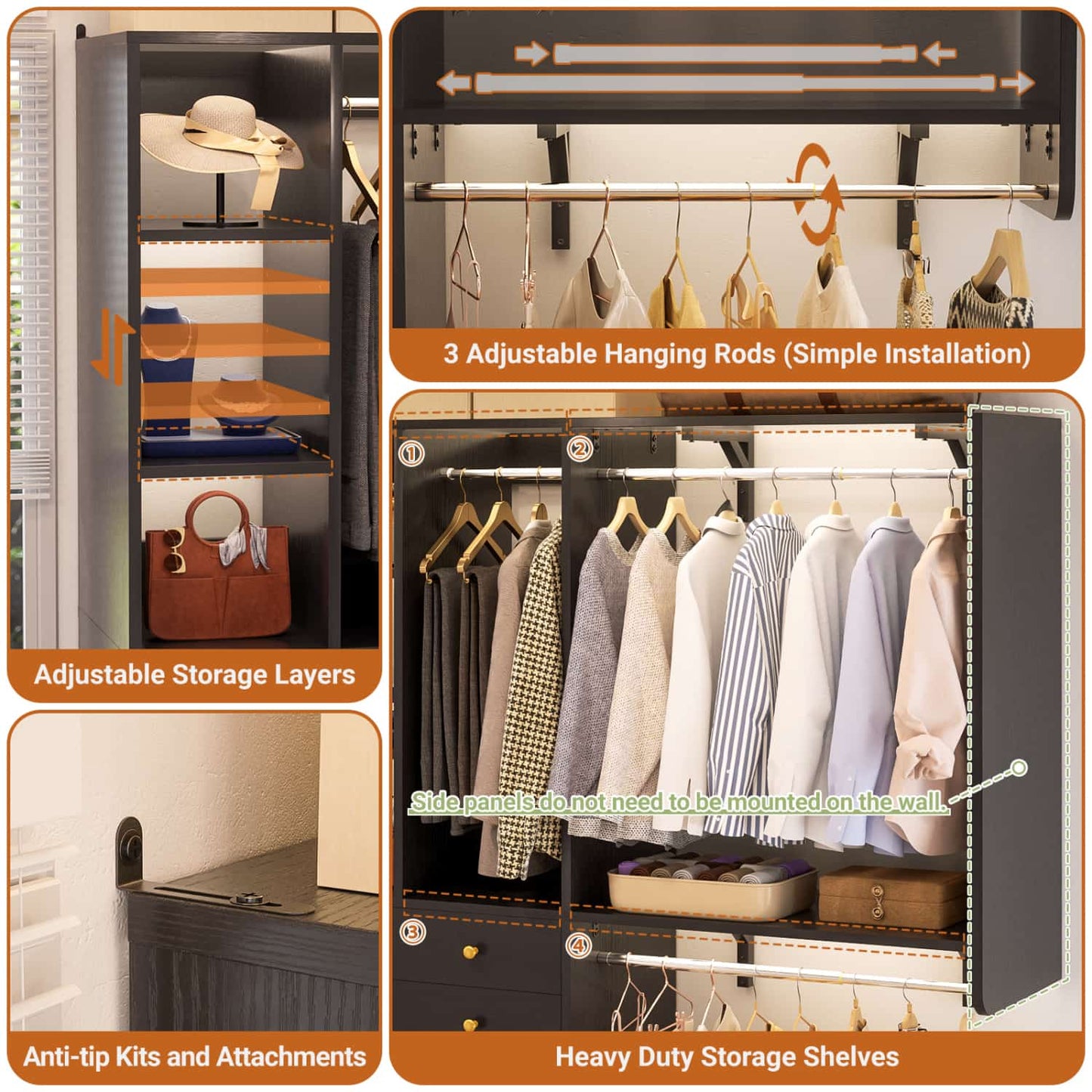 Closet System with Wooden Drawers and Two Hanging Rods