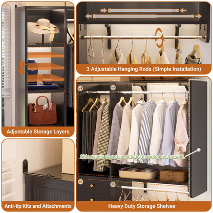 Closet System with Wooden Drawers and Two Hanging Rods