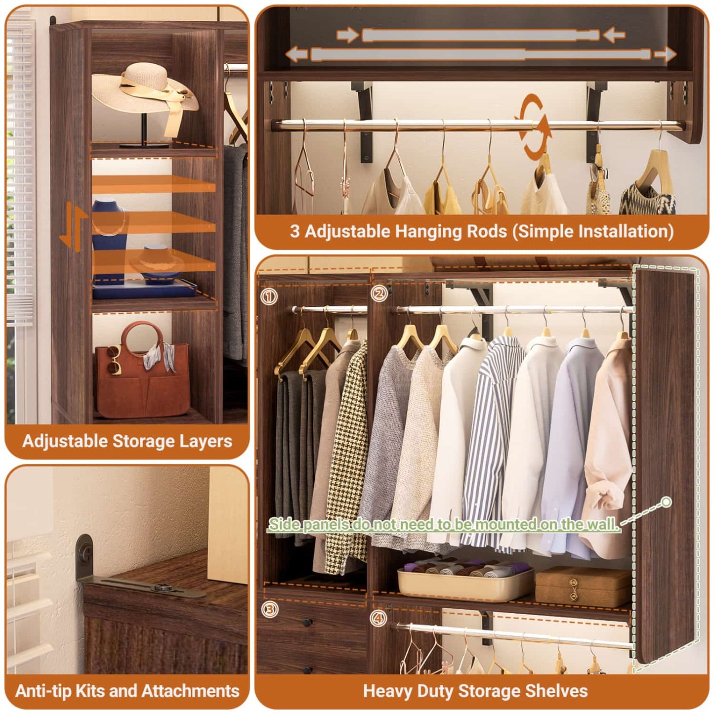 Closet System with Wooden Drawers and Two Hanging Rods
