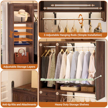 Closet System with Wooden Drawers and Two Hanging Rods