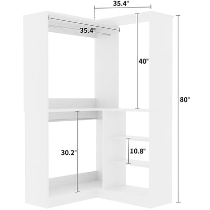 Corner Closet System with Shelf, Freestanding Closet Organizer with 2 Hanging Rods
