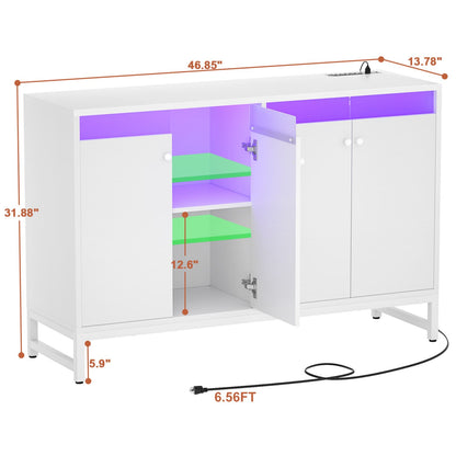 Storage Buffet Cabinet with Adjustable Shelves, Coffee Bar with Charging Station, LED Light