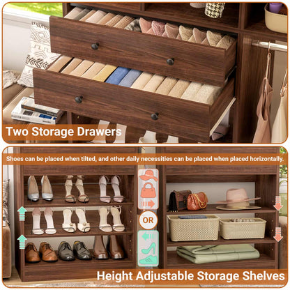 Closet System with Wooden Drawers and Two Hanging Rods