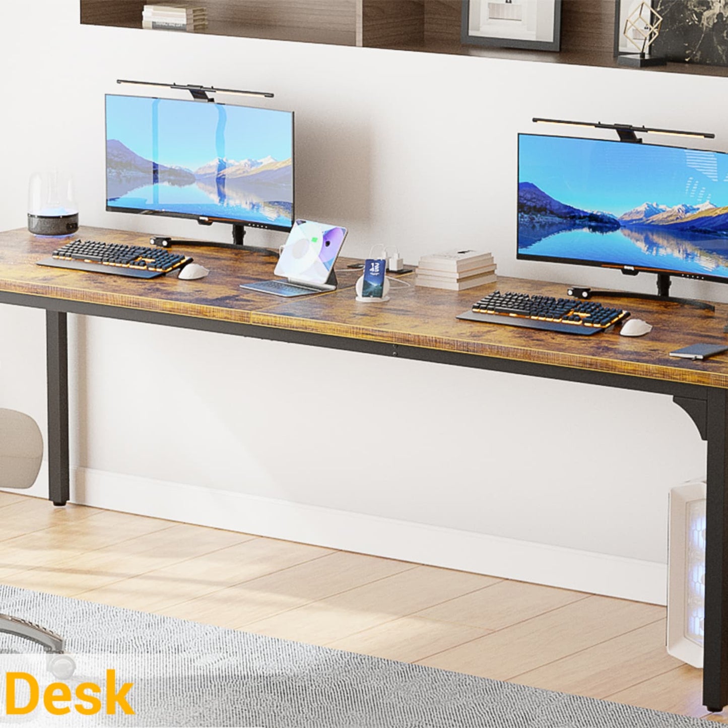 78.8'' W Rectangle Computer Desk, Wood Top Study Workstation