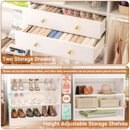 Closet System with Wooden Drawers and Two Hanging Rods