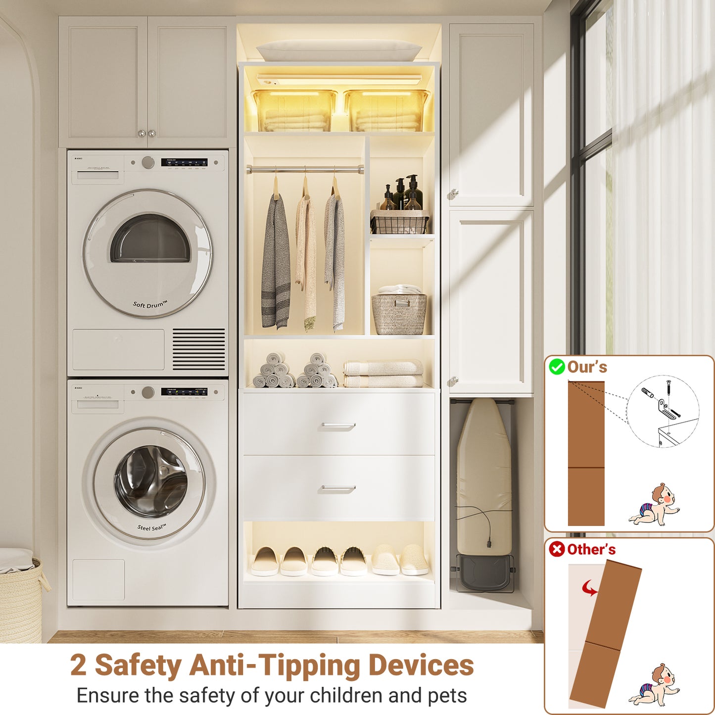 Besiost 24 Inches Closet System with 3CCT Sensor Light
