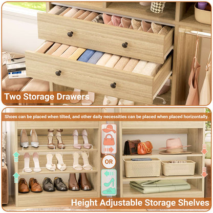 Closet System with Wooden Drawers and Two Hanging Rods