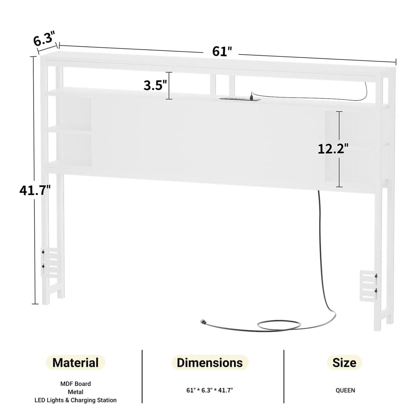 Queen Headboards with Power Outlets and Storage Space