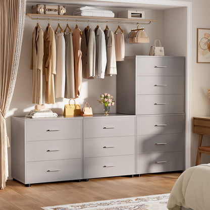 Set of 2 Wooden 6-Drawers Dressers with Storage, Closet Storage Cabinet and Nightstand
