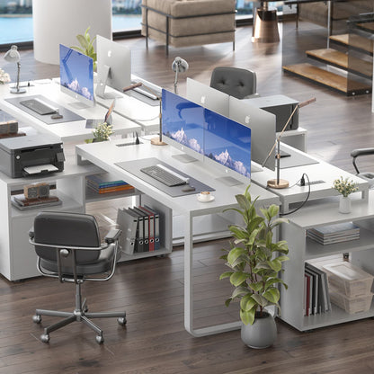 62" L Shaped Computer Desk with File Drawer, LED Lights