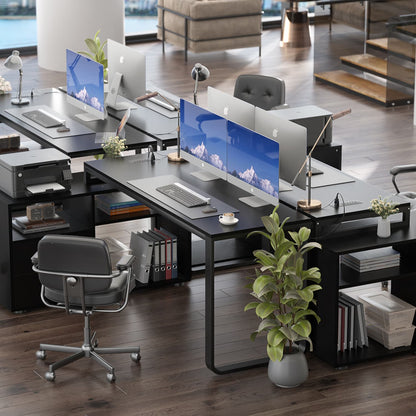 62" L Shaped Computer Desk with File Drawer, LED Lights