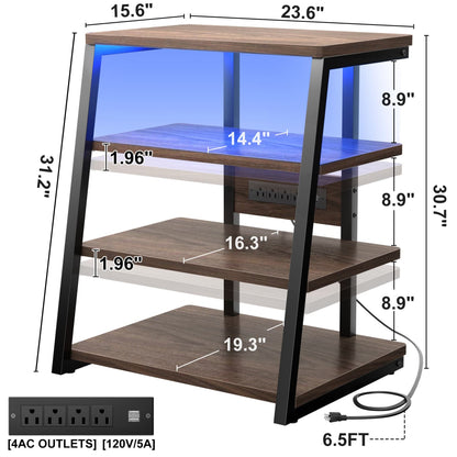 4-Tier Bookshelves with Charging Station and LED Lights, Small Entertainment Center Media Stand-
