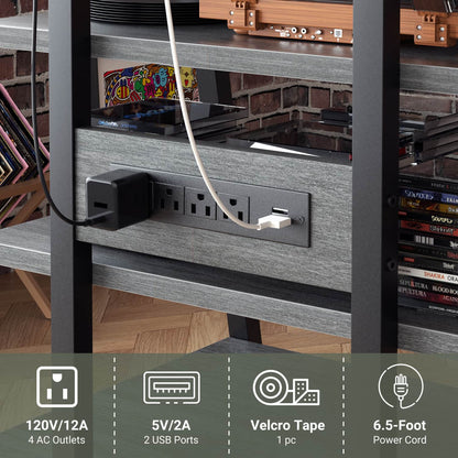 4-Tier Bookshelves with Charging Station and LED Lights, Small Entertainment Center Media Stand-
