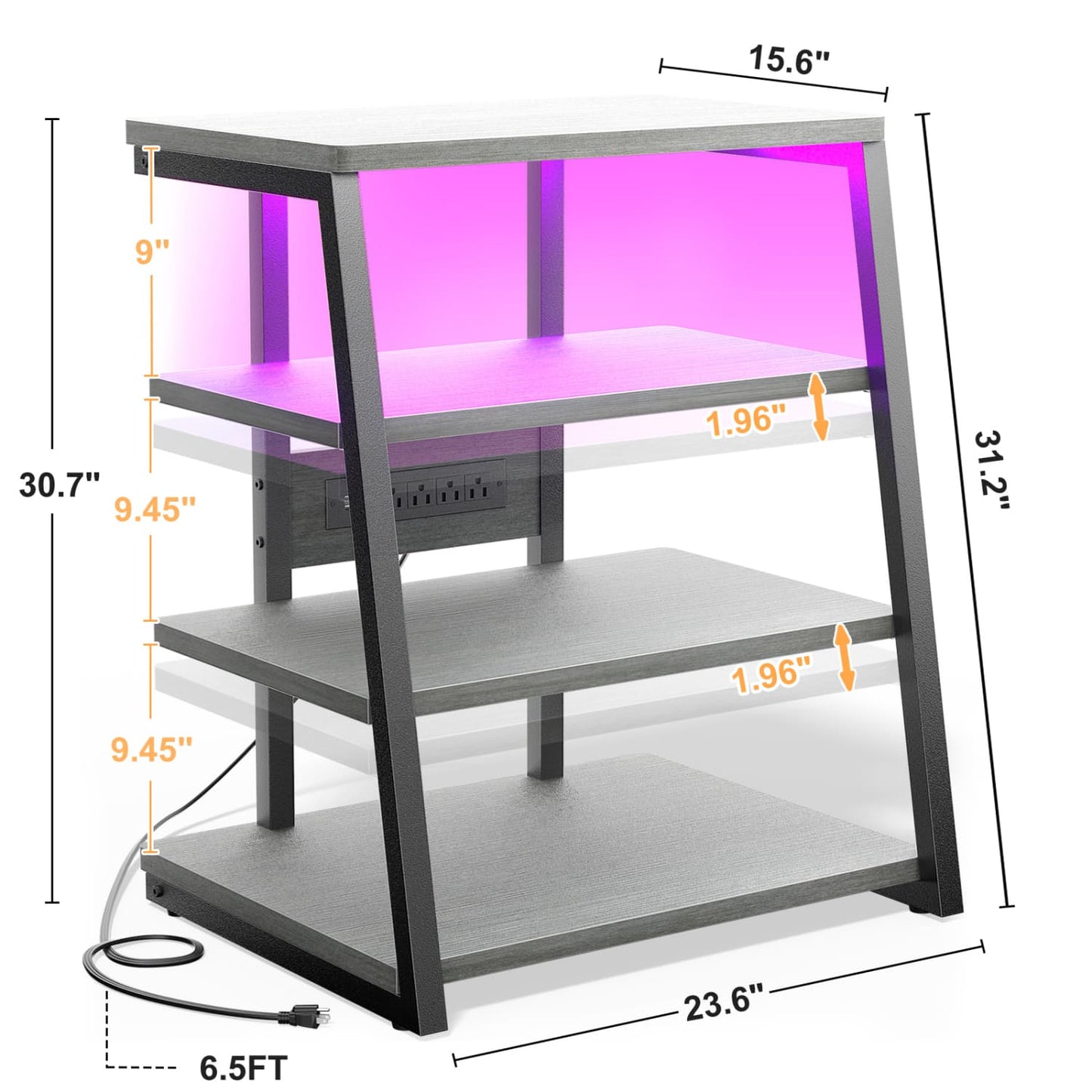 4-Tier Bookshelves with Charging Station and LED Lights, Small Entertainment Center Media Stand-