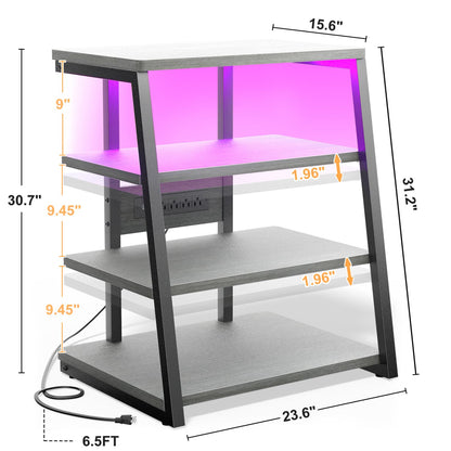 4-Tier Bookshelves with Charging Station and LED Lights, Small Entertainment Center Media Stand-