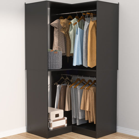 Corner Closet Organizer with Hanging Rods, Freestanding Closet System