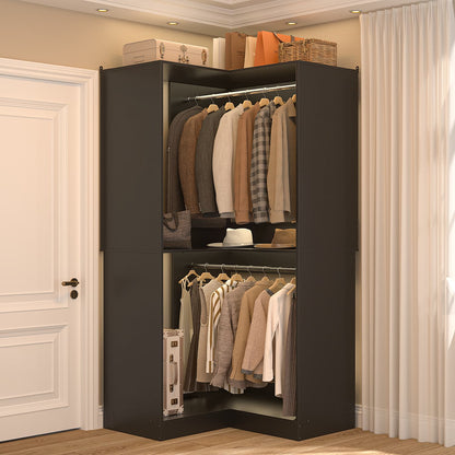 Corner Closet Organizer with Hanging Rods, Freestanding Closet System